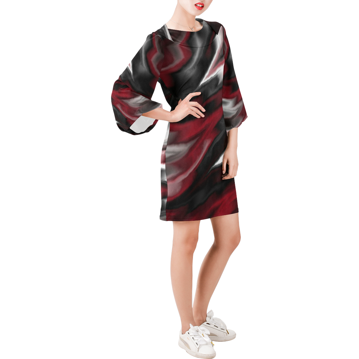 fractal waves F by JamColors Bell Sleeve Dress (Model D52)