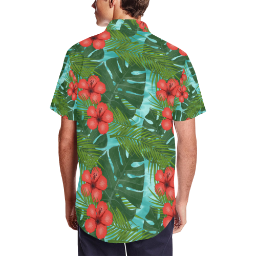 Tropical Vacation Men's Short Sleeve Shirt with Lapel Collar (Model T54)
