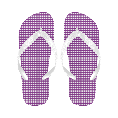 Purple Gingham Checked Pattern Flip Flops for Men/Women (Model 040)