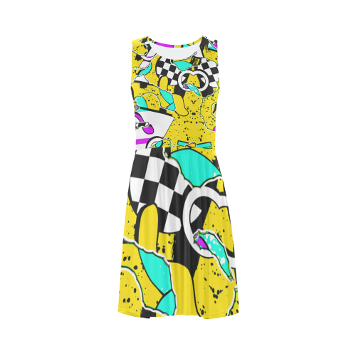 Shapes on a yellow background Sleeveless Ice Skater Dress (D19)