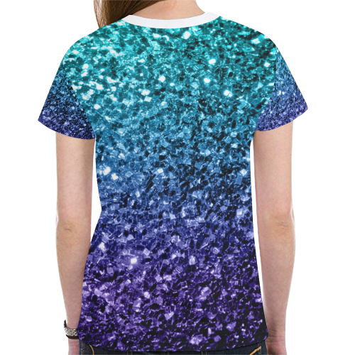 Beautiful Aqua blue Ombre glitter sparkles New All Over Print T-shirt for Women (Model T45)