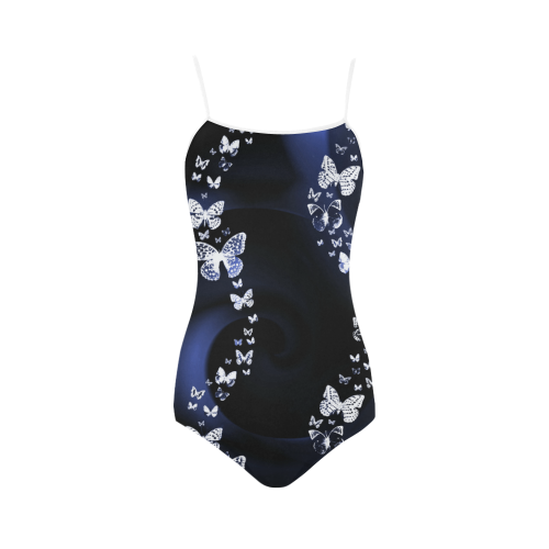 butterflies blue and mono Strap Swimsuit ( Model S05)