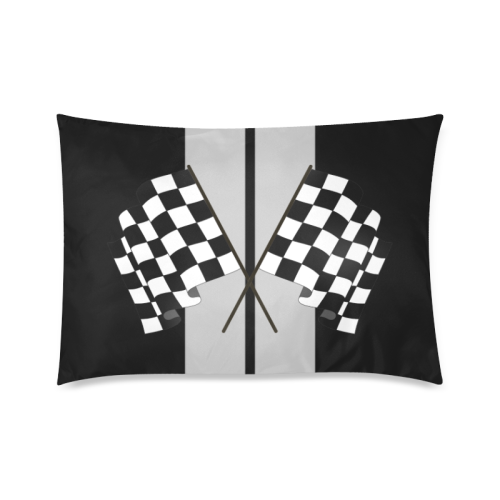 Race Car Stripe, Checkered Flag, Black and Silver Custom Zippered Pillow Case 20"x30"(Twin Sides)