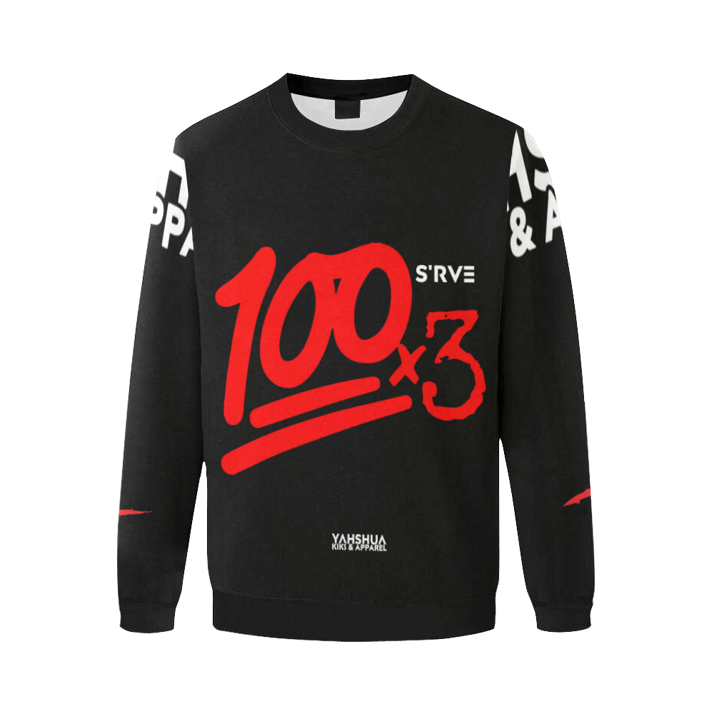 100x3 (Black) Men's Oversized Fleece Crew Sweatshirt (Model H18)