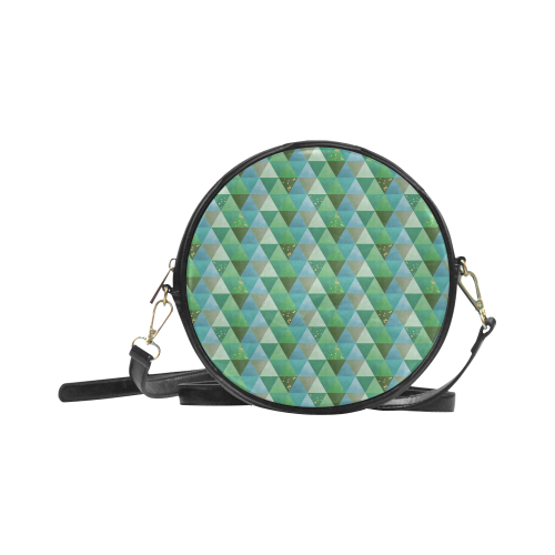 Triangle Pattern - Green Teal Khaki Moss Round Sling Bag (Model 1647)