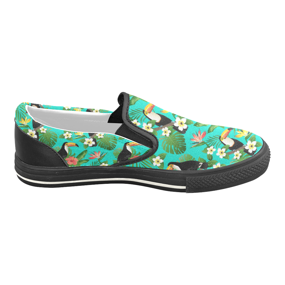 Tropical Summer Toucan Pattern Women's Slip-on Canvas Shoes/Large Size (Model 019)