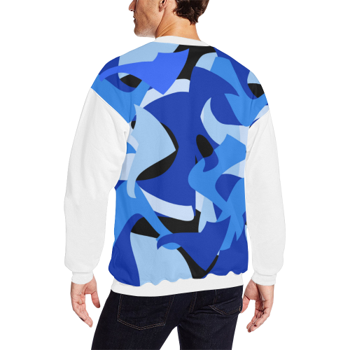 Camouflage Abstract Blue and Black (Vest Style) White Men's Oversized Fleece Crew Sweatshirt (Model H18)