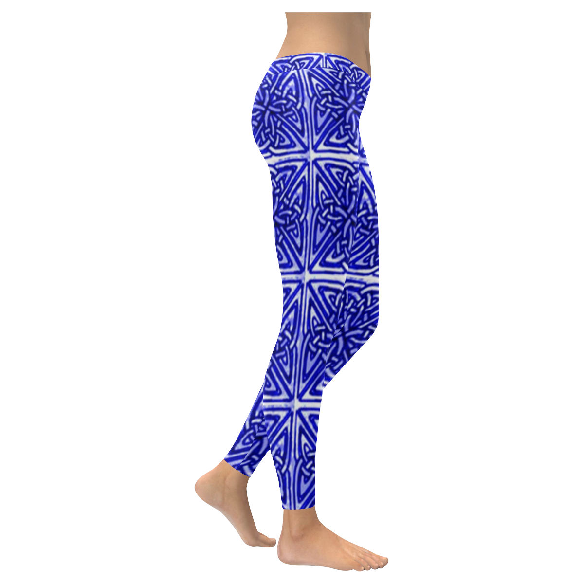 Cobalt Blue Celtic Squares Women's Low Rise Leggings (Invisible Stitch) (Model L05)