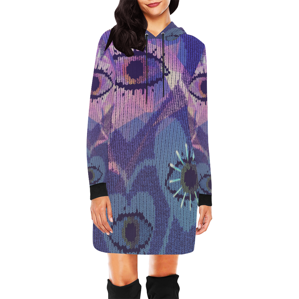 Eyes & Hearts Jersey Texture Print Hoodie Dress All Over Print Hoodie Mini Dress (Model H27)