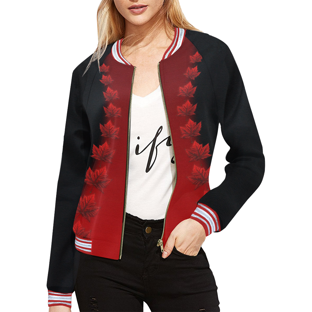 Black Canada Jackets All Over Print Bomber Jacket for Women (Model H21)