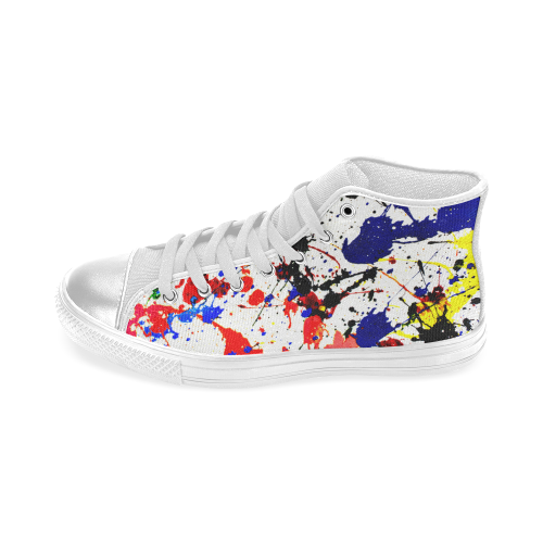 Blue & Red Paint Splatter - White Women's Classic High Top Canvas Shoes (Model 017)