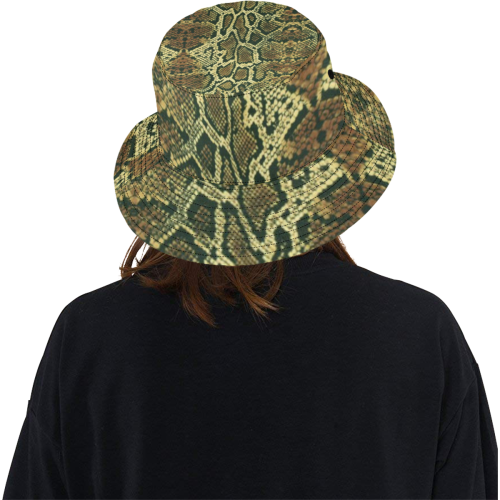 Snakeskin Pattern Brown Gold All Over Print Bucket Hat