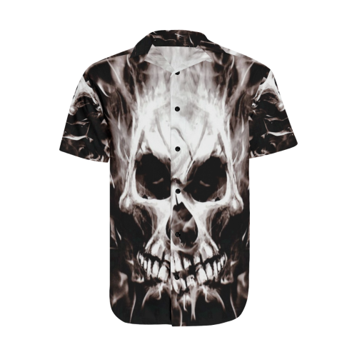 Gothic Skulls Satin Dress Shirt Men's Short Sleeve Shirt with Lapel Collar (Model T54)