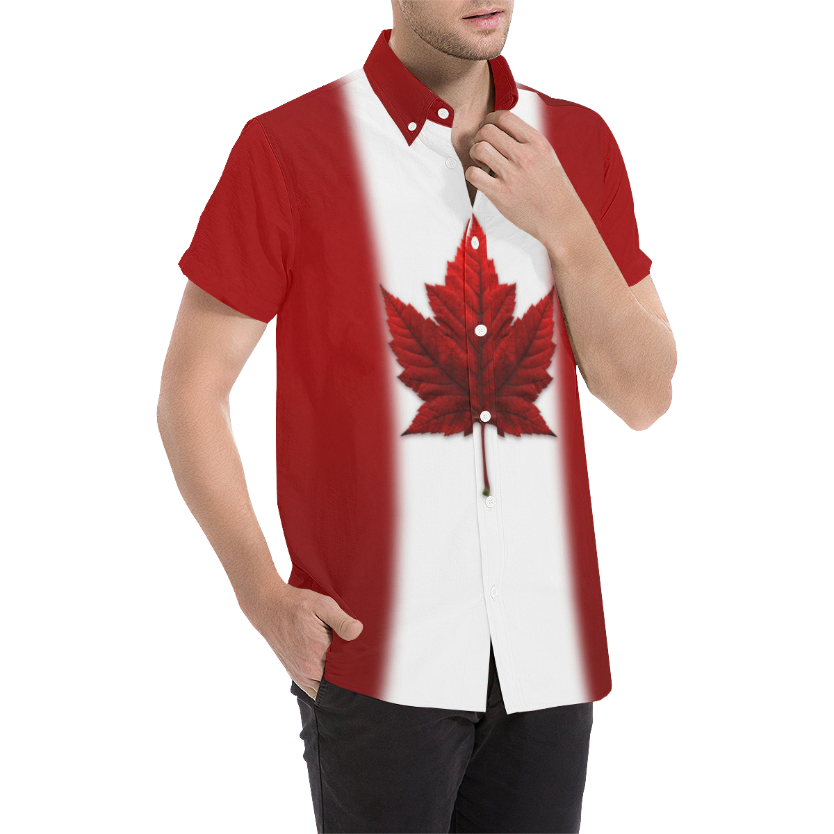 Canada Flag Shirts Button Down Men's All Over Print Short Sleeve Shirt (Model T53)