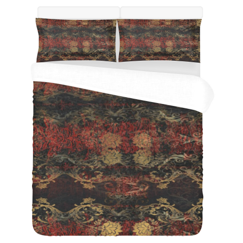 beautiful smokey burgundy gloden floral design by FlipStylez Designs 3-Piece Bedding Set