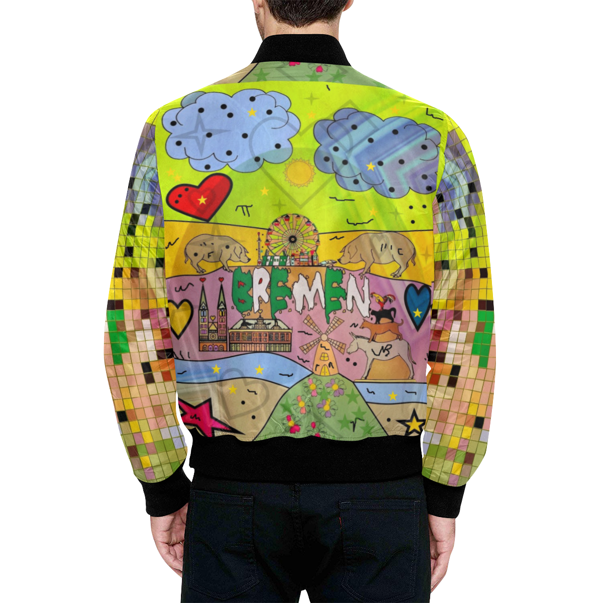 Bremen by Nico Bielow All Over Print Quilted Bomber Jacket for Men (Model H33)