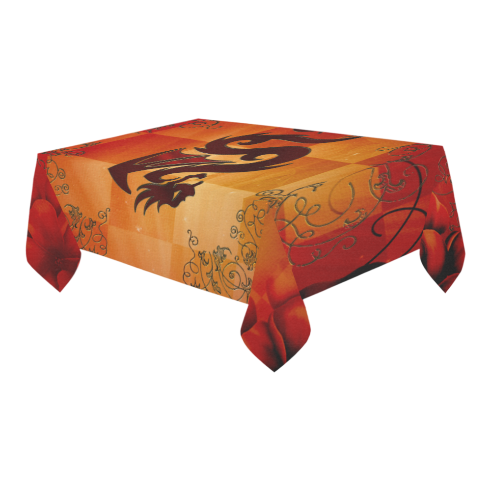 Tribal dragon  on vintage background Cotton Linen Tablecloth 60" x 90"