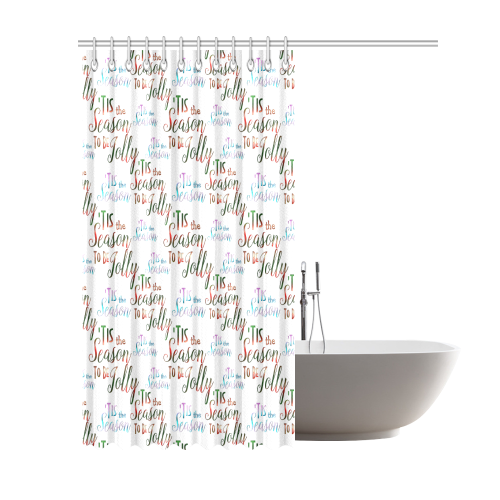 Christmas 'Tis The Season Pattern on White Shower Curtain 69"x84"