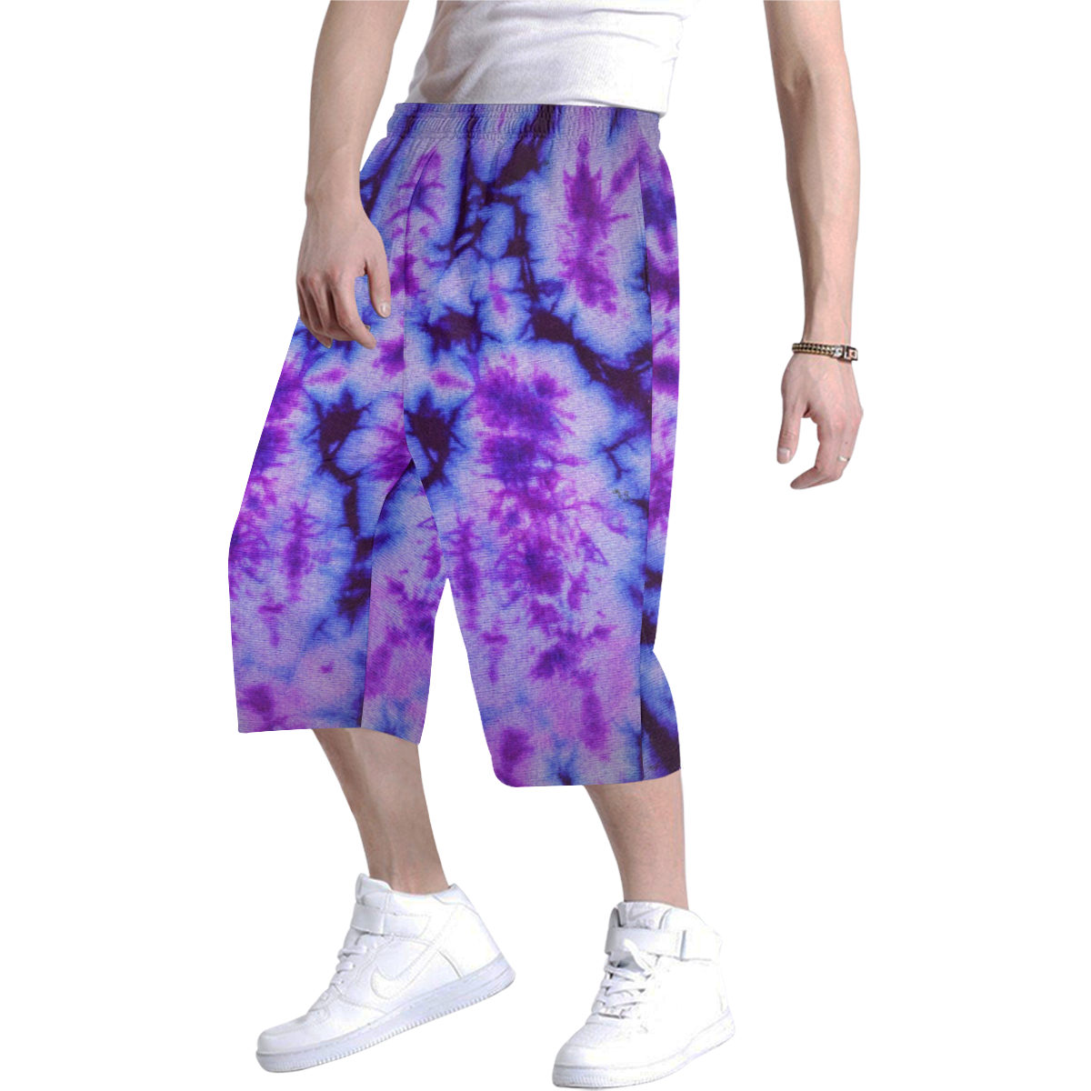 tie dye shades of blue and purple Men's All Over Print Baggy Shorts (Model L37)