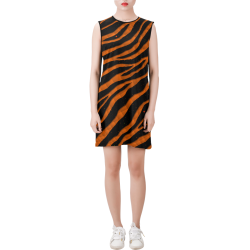 Ripped SpaceTime Stripes - Orange Sleeveless Round Neck Shift Dress (Model D51)