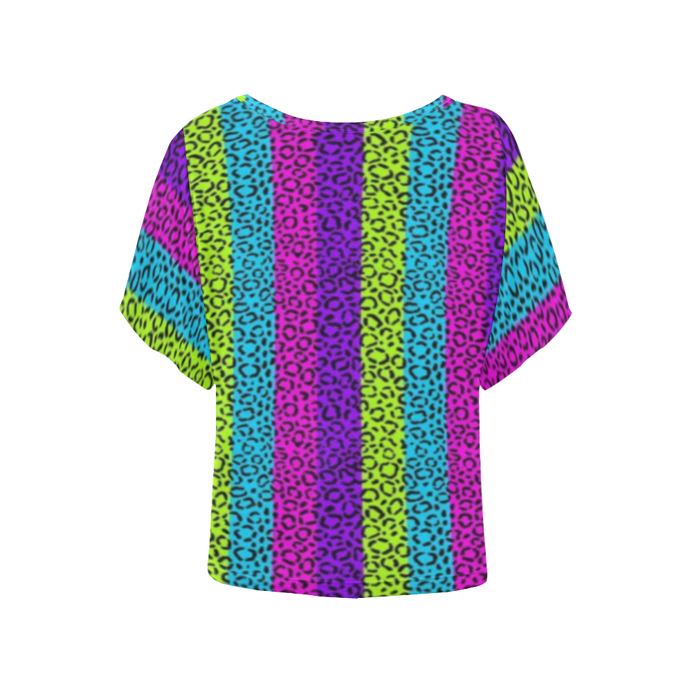 rainbow cheeta Women's Batwing-Sleeved Blouse T shirt (Model T44)