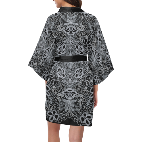 White Crocheted Lace Mandala Pattern Kimono Robe