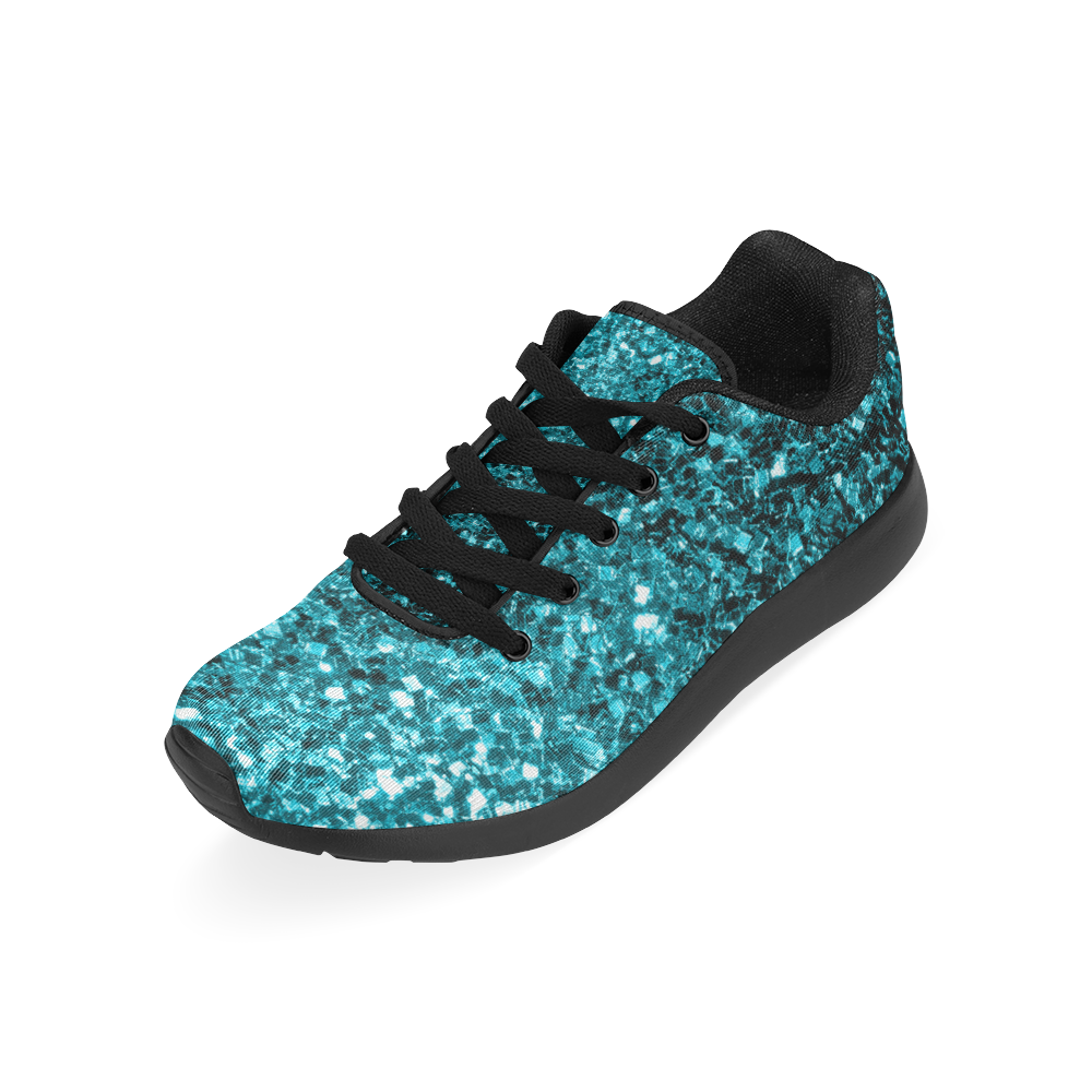 Beautiful Aqua blue glitter sparkles Kid's Running Shoes (Model 020)