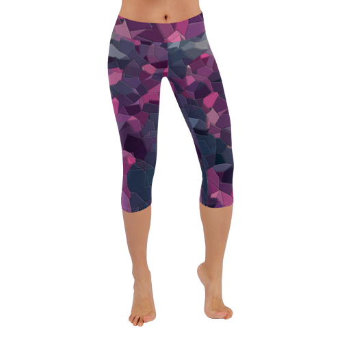 purple pink magenta mosaic #purple Women's Low Rise Capri Leggings (Invisible Stitch) (Model L08)