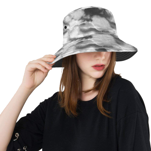 Marble Black and White Pattern All Over Print Bucket Hat
