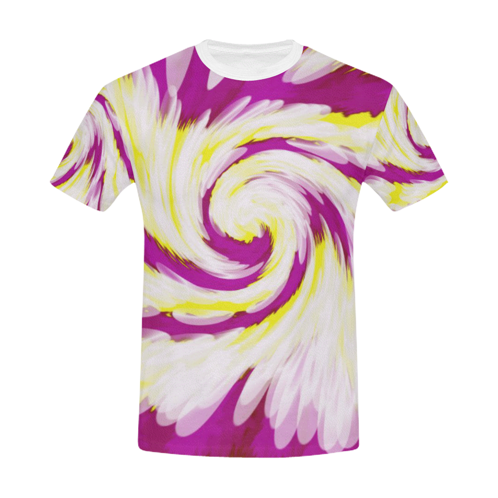 Pink Yellow Tie Dye Swirl Abstract All Over Print T-Shirt for Men/Large Size (USA Size) Model T40)