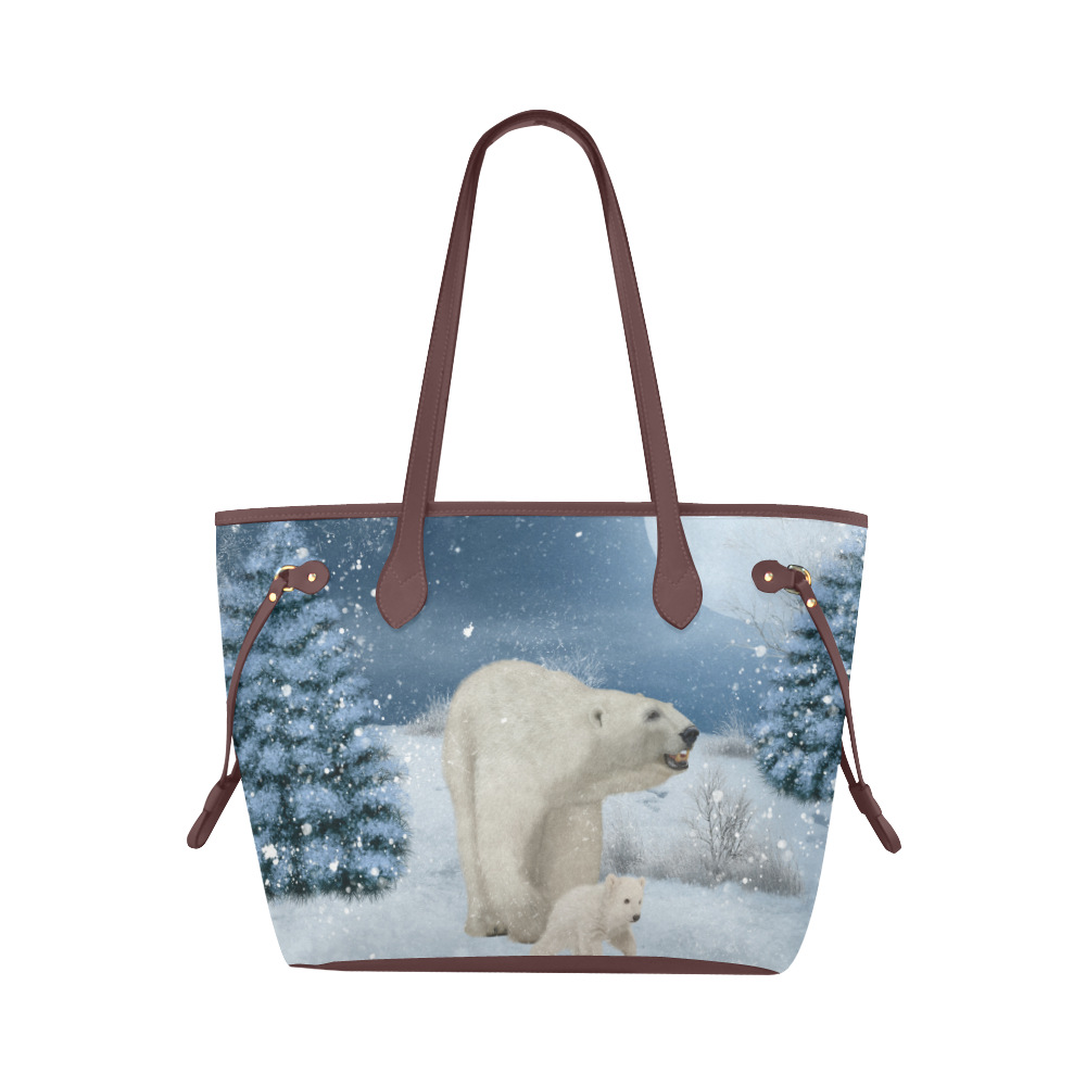 Polar bear mum with polar bear cub Clover Canvas Tote Bag (Model 1661)
