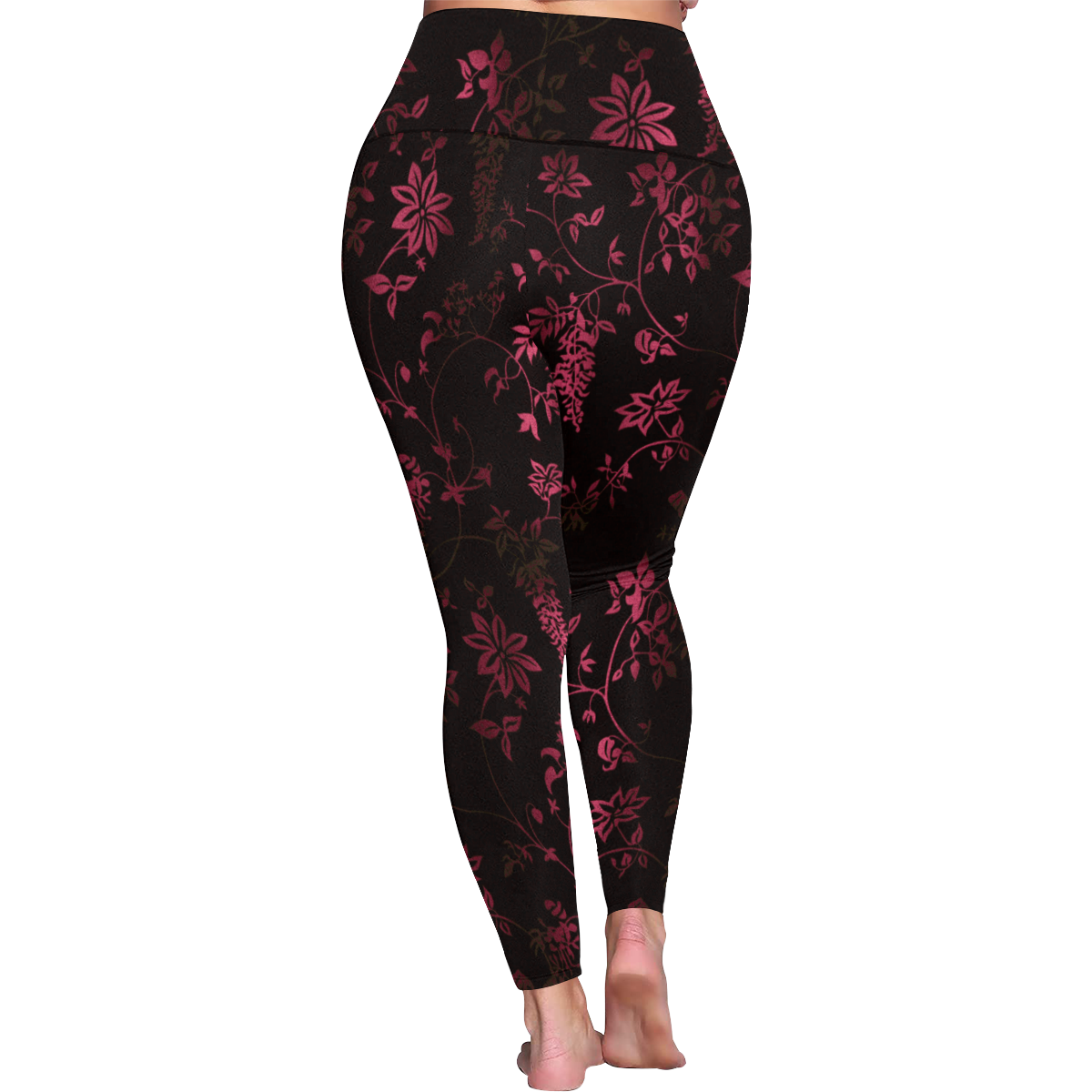 Gothic Black and Pink  Pattern Women's Plus Size High Waist Leggings (Model L44)