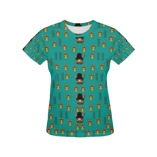 Happy rabbits in the green free grass All Over Print T-Shirt for Women (USA Size) (Model T40)
