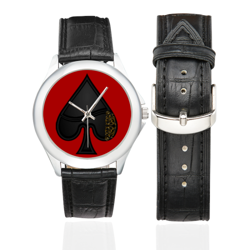 Spade Las Vegas Symbol Playing Card Shape on Red Women's Classic Leather Strap Watch(Model 203)