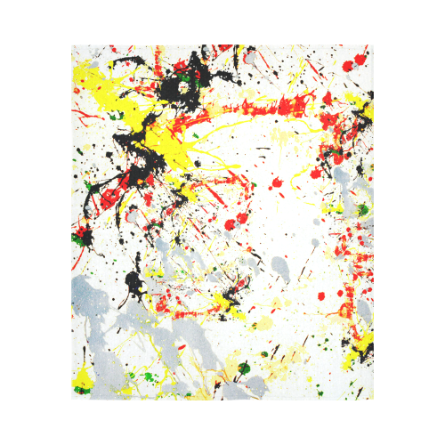 Black, Red, Yellow Paint Splatter Cotton Linen Wall Tapestry 51"x 60"