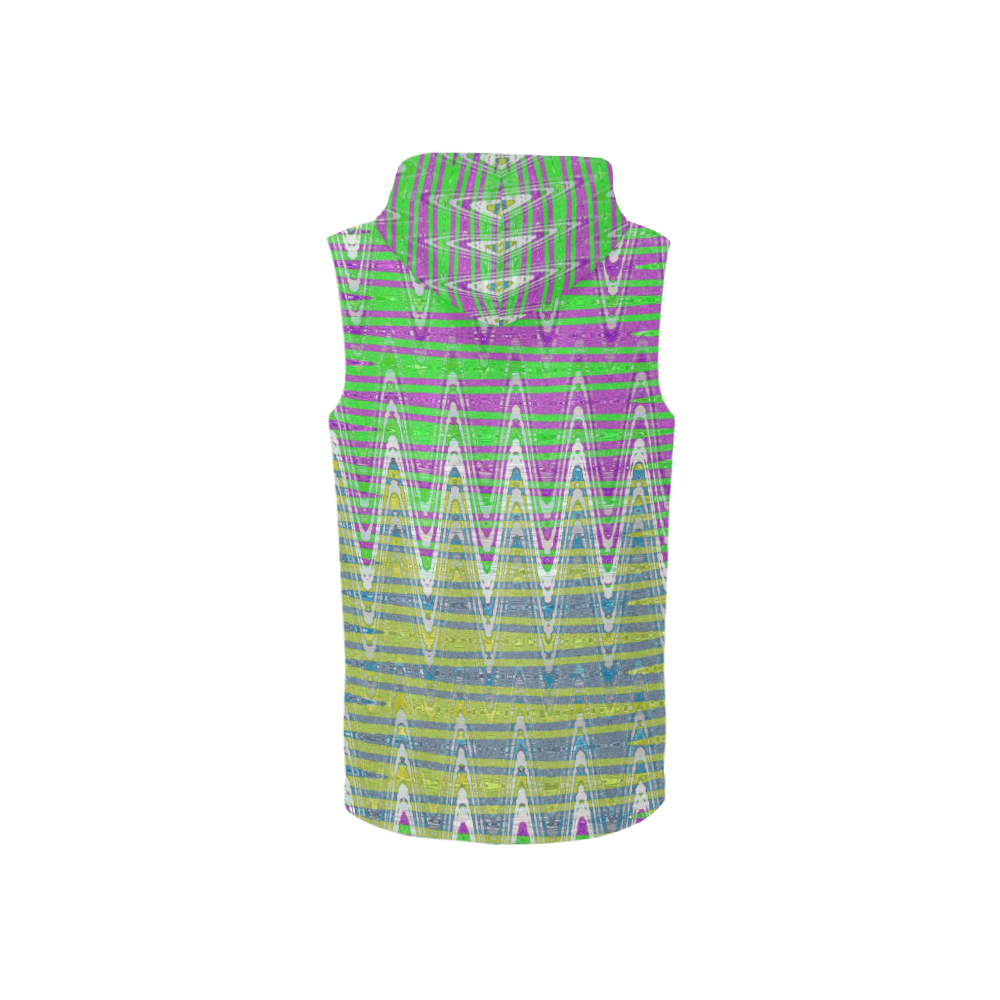 Colorful Pastel Zigzag Waves Pattern All Over Print Sleeveless Zip Up Hoodie for Women (Model H16)