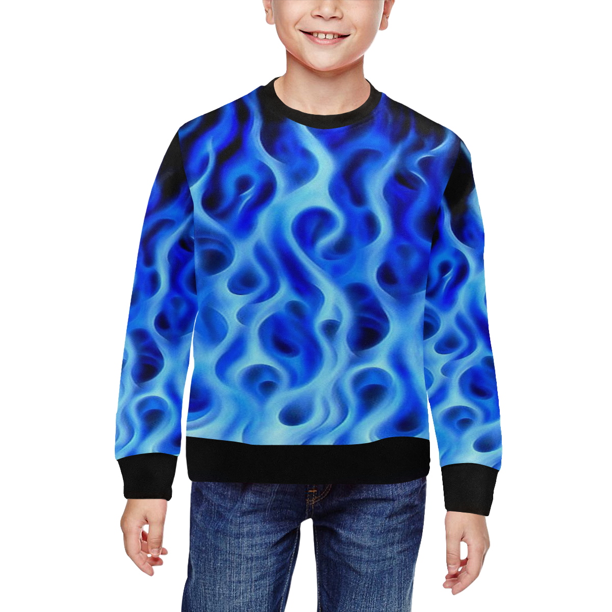 Blue fire All Over Print Crewneck Sweatshirt for Kids (Model H29)