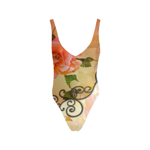 Beautiful flowers Sexy Low Back One-Piece Swimsuit (Model S09)