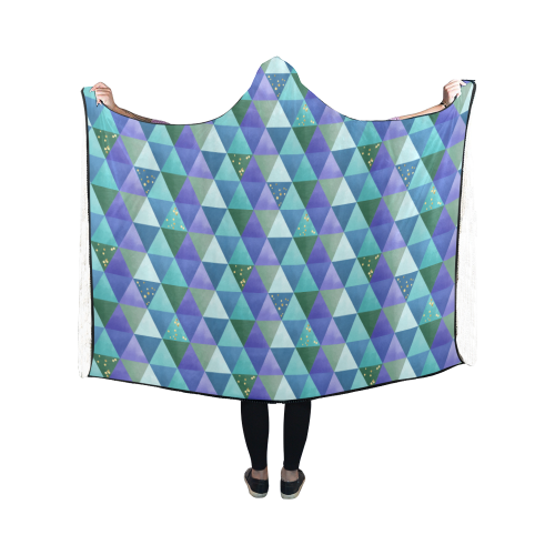 Triangle Pattern - Blue Violet Teal Green Hooded Blanket 50''x40''