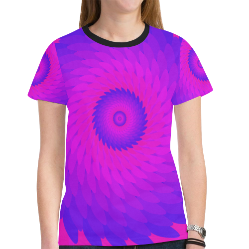 Blue pink oval New All Over Print T-shirt for Women (Model T45)