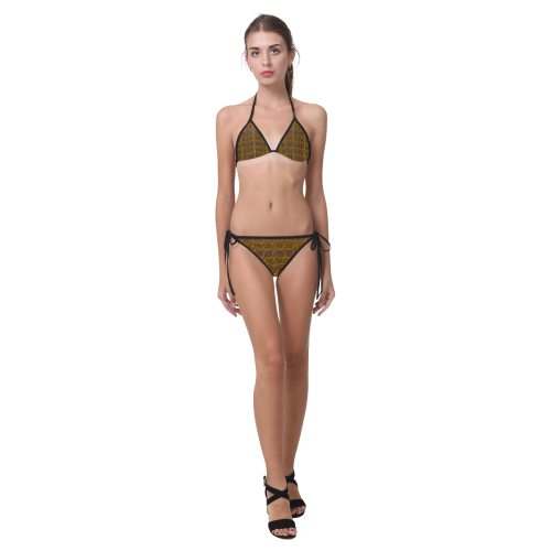 Golden brown multicolored multiple squares Custom Bikini Swimsuit (Model S01)