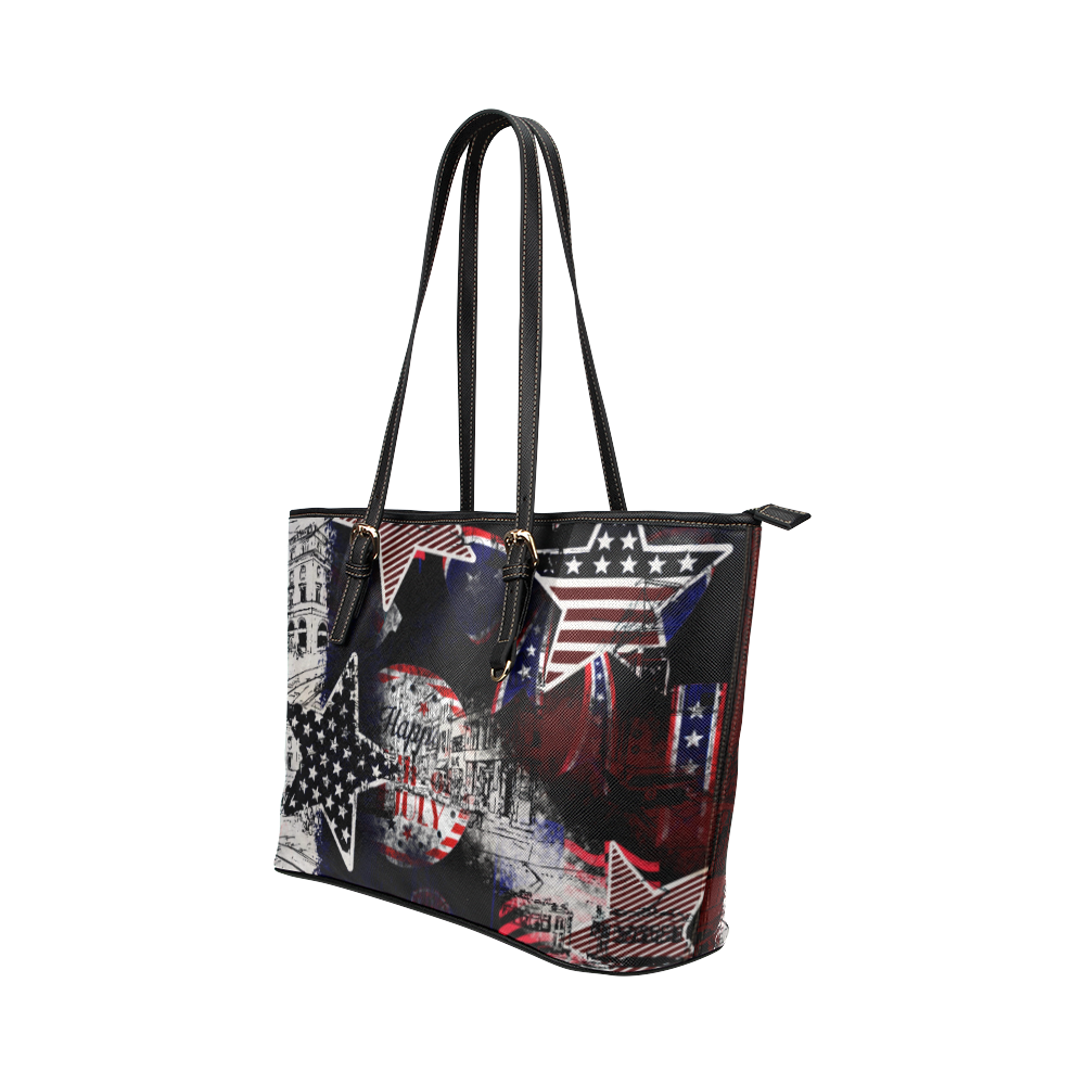 Happy 4th American Town with Stars Design By Me by Doris Clay-Kersey Leather Tote Bag/Large (Model 1651)
