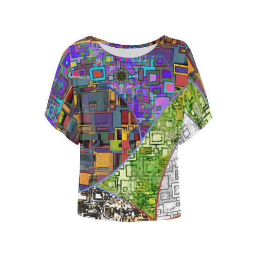 Abstract Rectangles Pattern Wallpaper 1 Women's Batwing-Sleeved Blouse T shirt (Model T44)