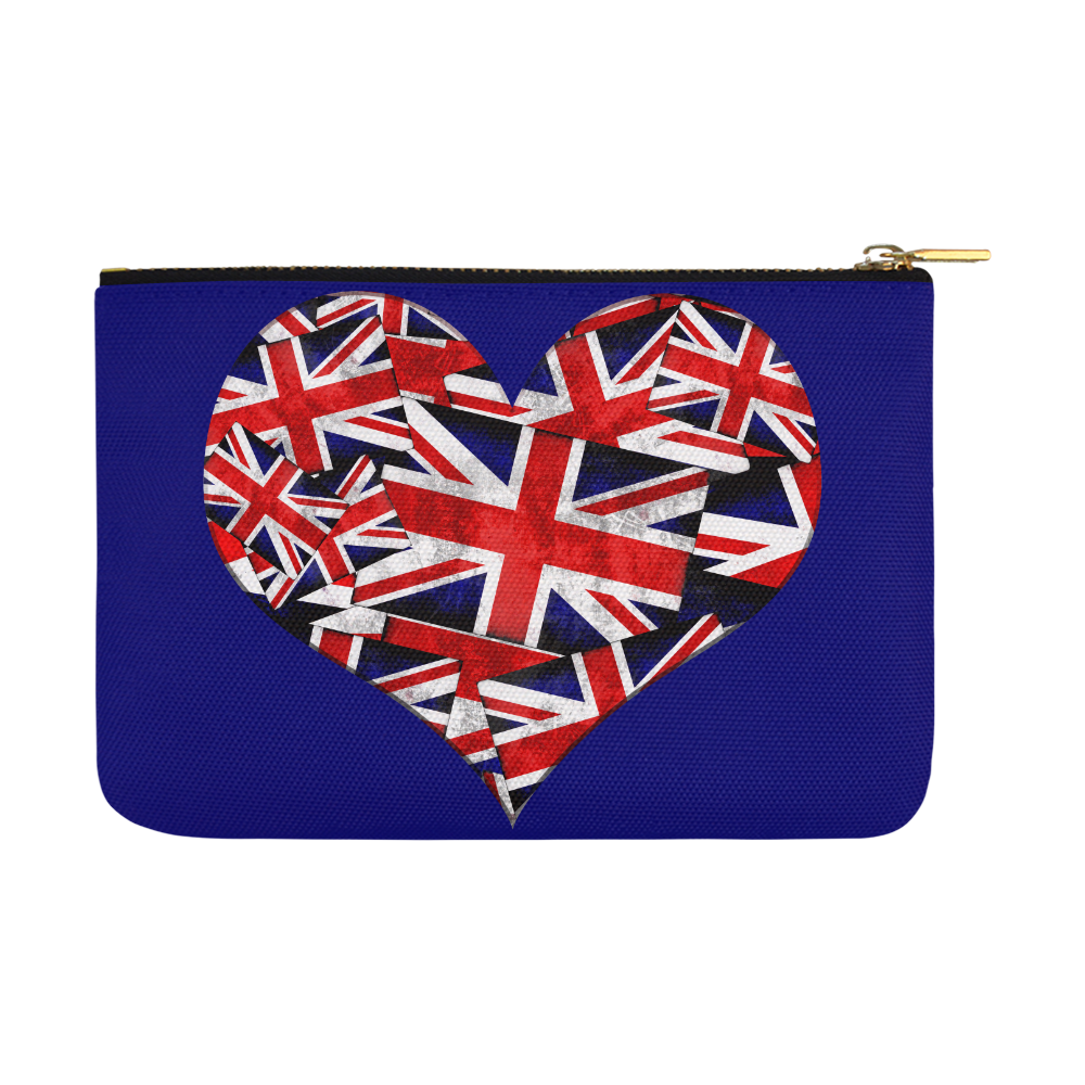 Union Jack British UK Flag Heart Blue Carry-All Pouch 12.5''x8.5''