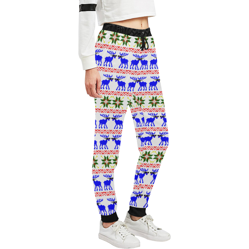 Christmas Ugly Sweater 'Deal With It' Reindeer White Unisex All Over Print Sweatpants (Model L11)