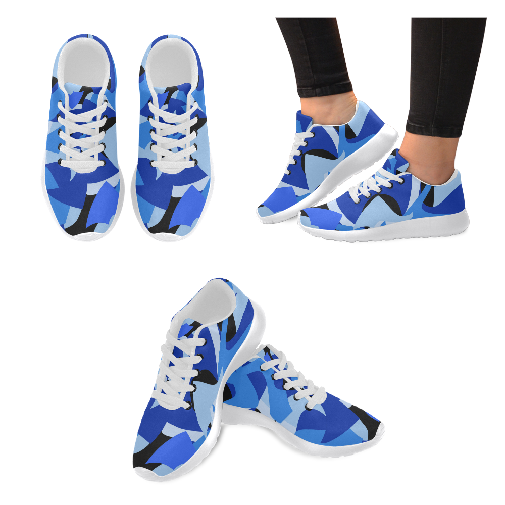 Camouflage Abstract Blue and Black Women’s Running Shoes (Model 020)