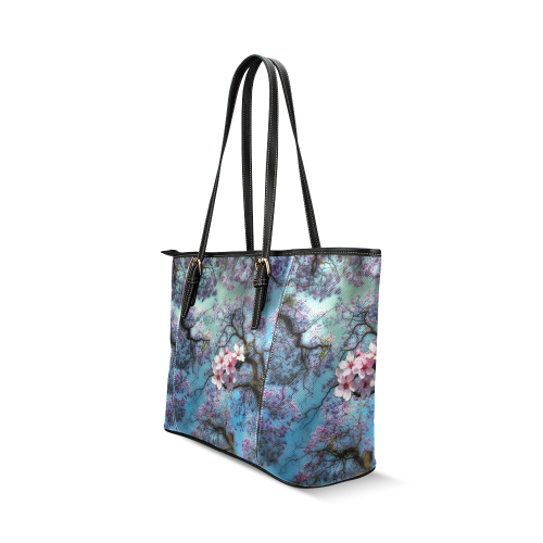 Cherry blossomL Leather Tote Bag/Large (Model 1640)