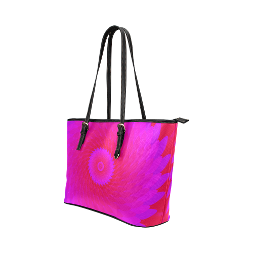 Pink spiral flower Leather Tote Bag/Large (Model 1651)