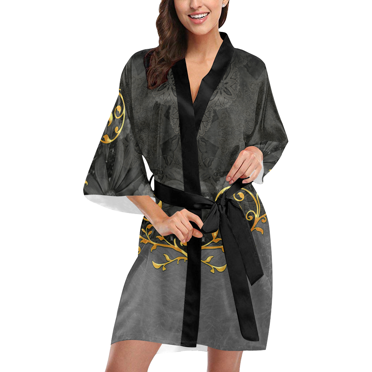 Vintage design in grey and gold Kimono Robe