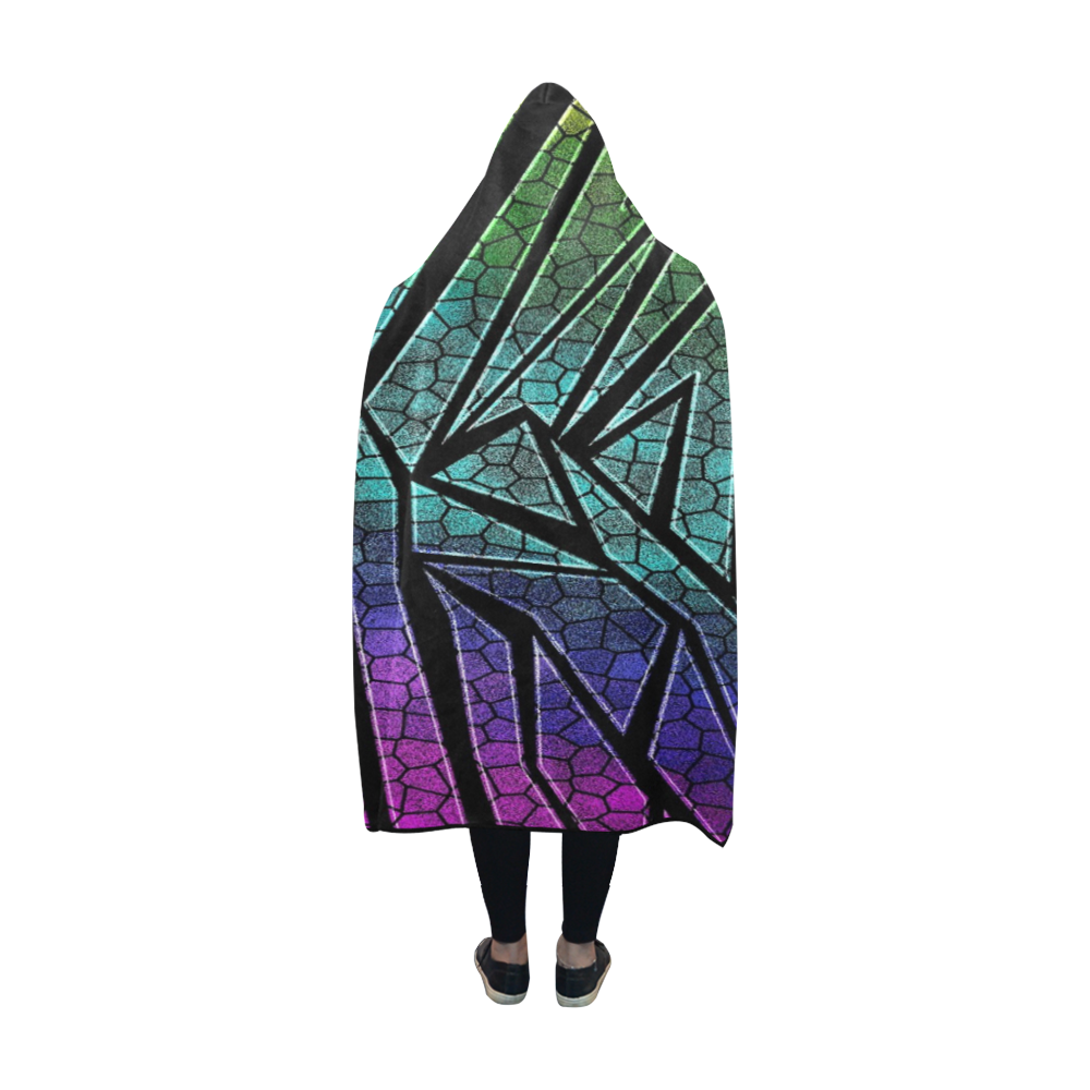 Neon Rainbow Cracked Mosaic Hooded Blanket 60''x50''